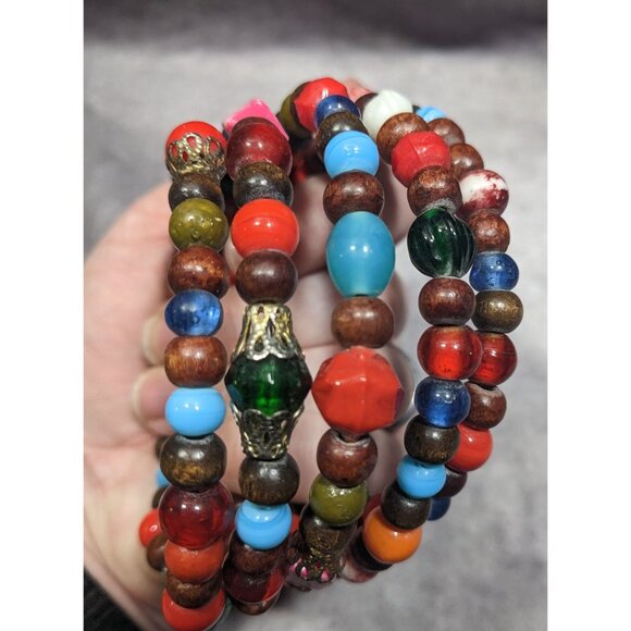 Bohemian Rainbow Festival Beaded Coil Bracelet - Picture 9 of 10